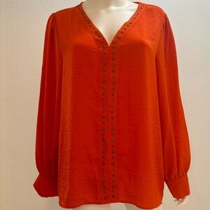 NWT Vince Camuto Women’s Anniversary Long Sleeve Stud Trim Blouse, Fireside XL